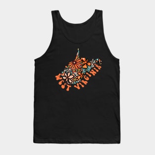 West Virginia State Design | Artist Designed Illustration Featuring West Virginia State Filled With Retro Flowers with Retro Hand-Lettering Tank Top